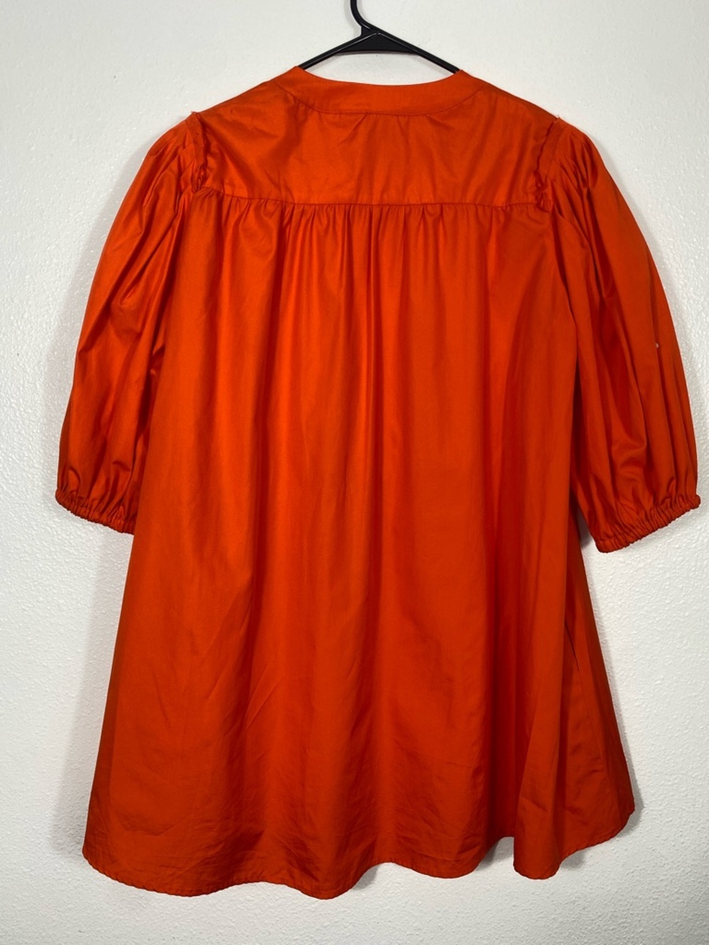 Button-Front Puff-Sleeve Mini Dress in Bold Orange Size 38 - Picture 5 of 16